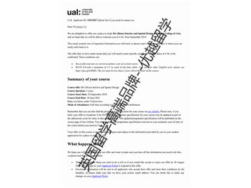 2018offer：恭喜張同學獲得倫敦藝術大學切爾西學院的室內及空間設計專業本科通知書