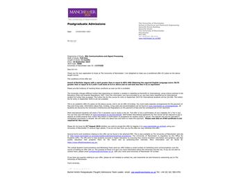 2019offer：恭喜吳同學獲得曼徹斯特大學通信與信號處理專業碩士通知書