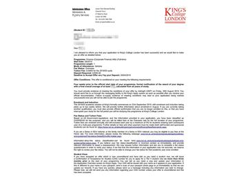 2019offer：恭喜吳同學獲得倫敦大學國王學院企業金融專業碩士通知書