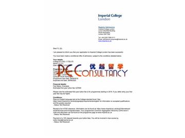 2019offer：恭喜吳同學獲得帝國理工學院(世界排名：8)光子和光子學碩士通知書