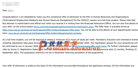 2020offer：恭喜趙同學獲得倫敦政治經濟學院人力資源和組織專業碩士通知書