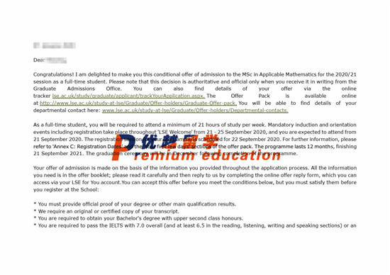 2020offer：恭喜李同學獲得倫敦政治經濟學院應用數學專業碩士通知書